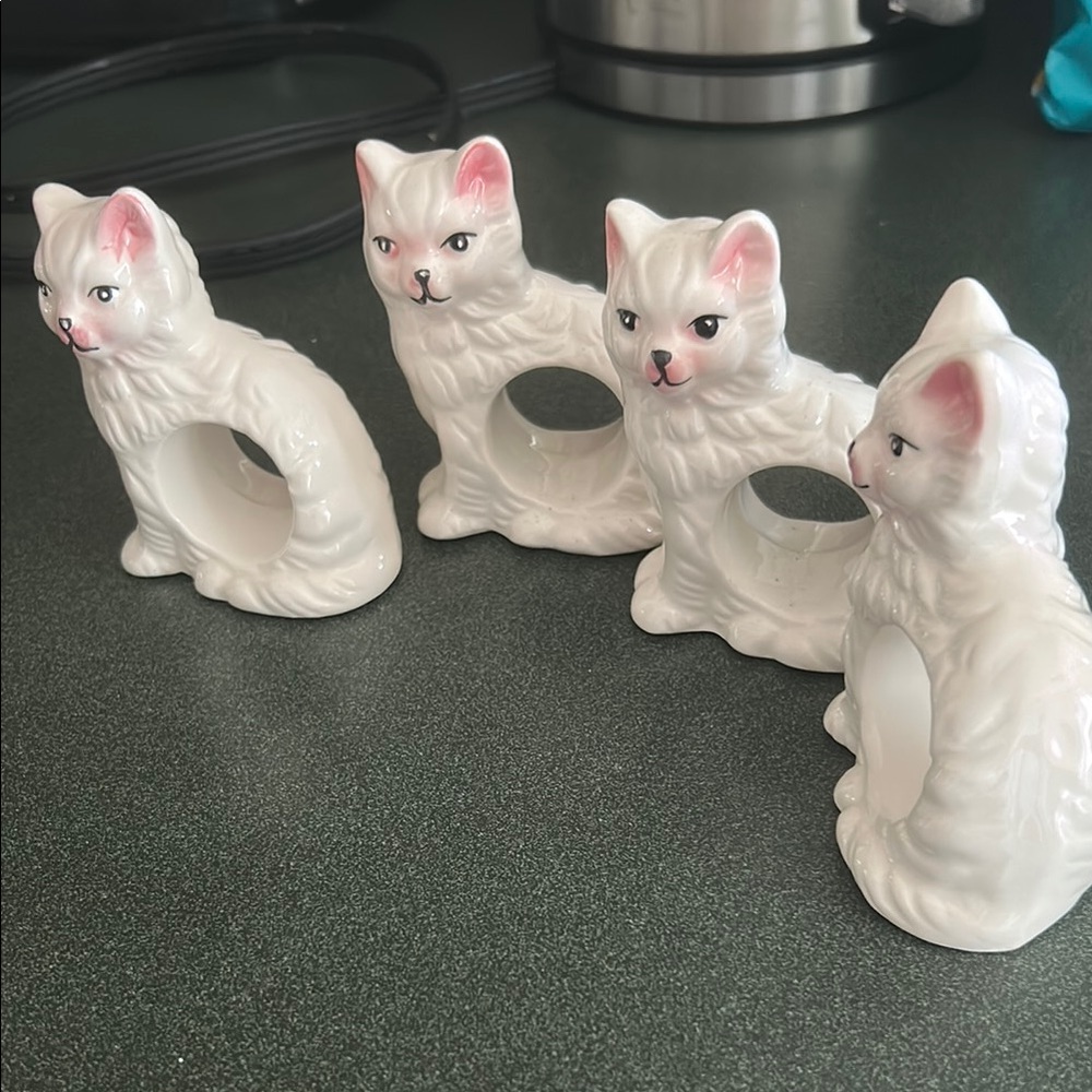 Charming White and Pink Cat Napkin Rings